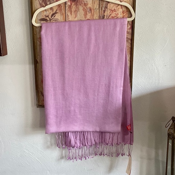 NWT GENUINE CASHMERE PASHMINA TASSEL SHAWL WRAP SCARF PINK MAUVE LILAC OVERSIZED - Picture 9 of 15